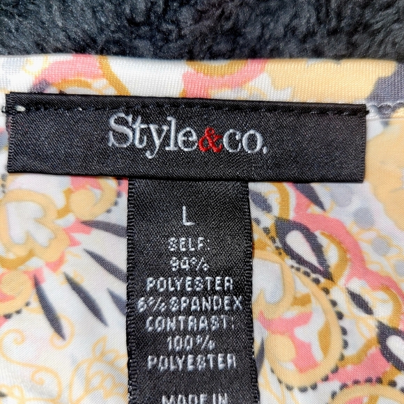 Pink Gold Orange  Bohemian Print Scarf Blouse Large with  Flared Slee - Picture 6 of 6